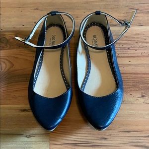 Navy blue ankle strap flats